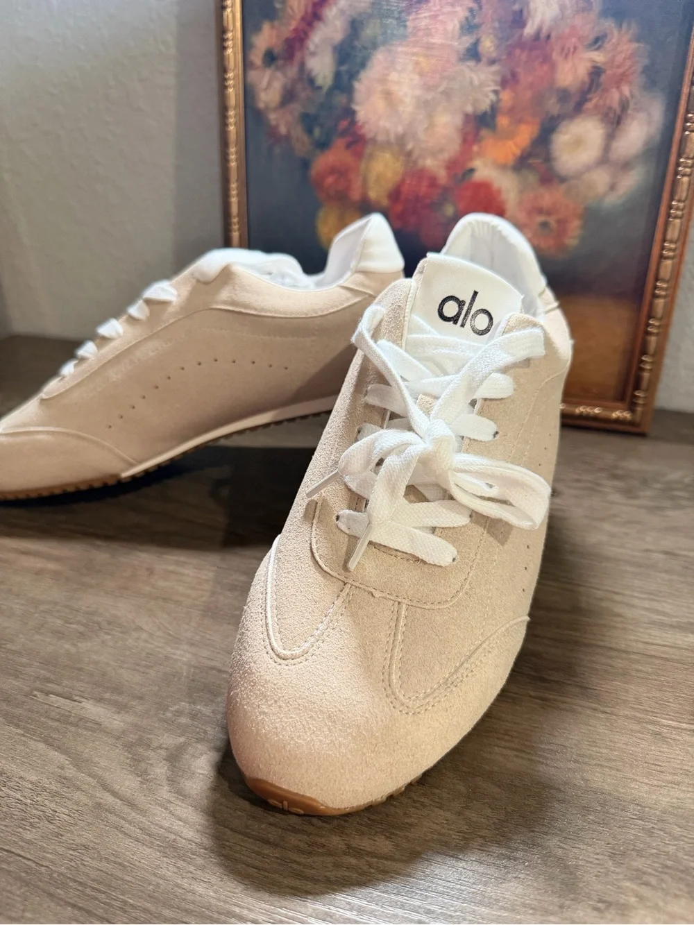 ALO Yoga Women's Cream Suede Lace-Up Sneakers